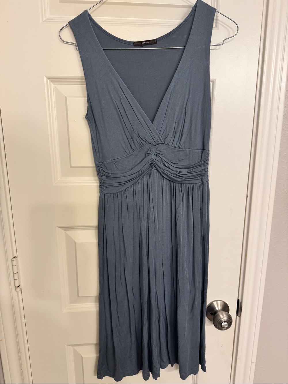 Soprano Slate Blue Sleeveless Knot-Front Midi Dress